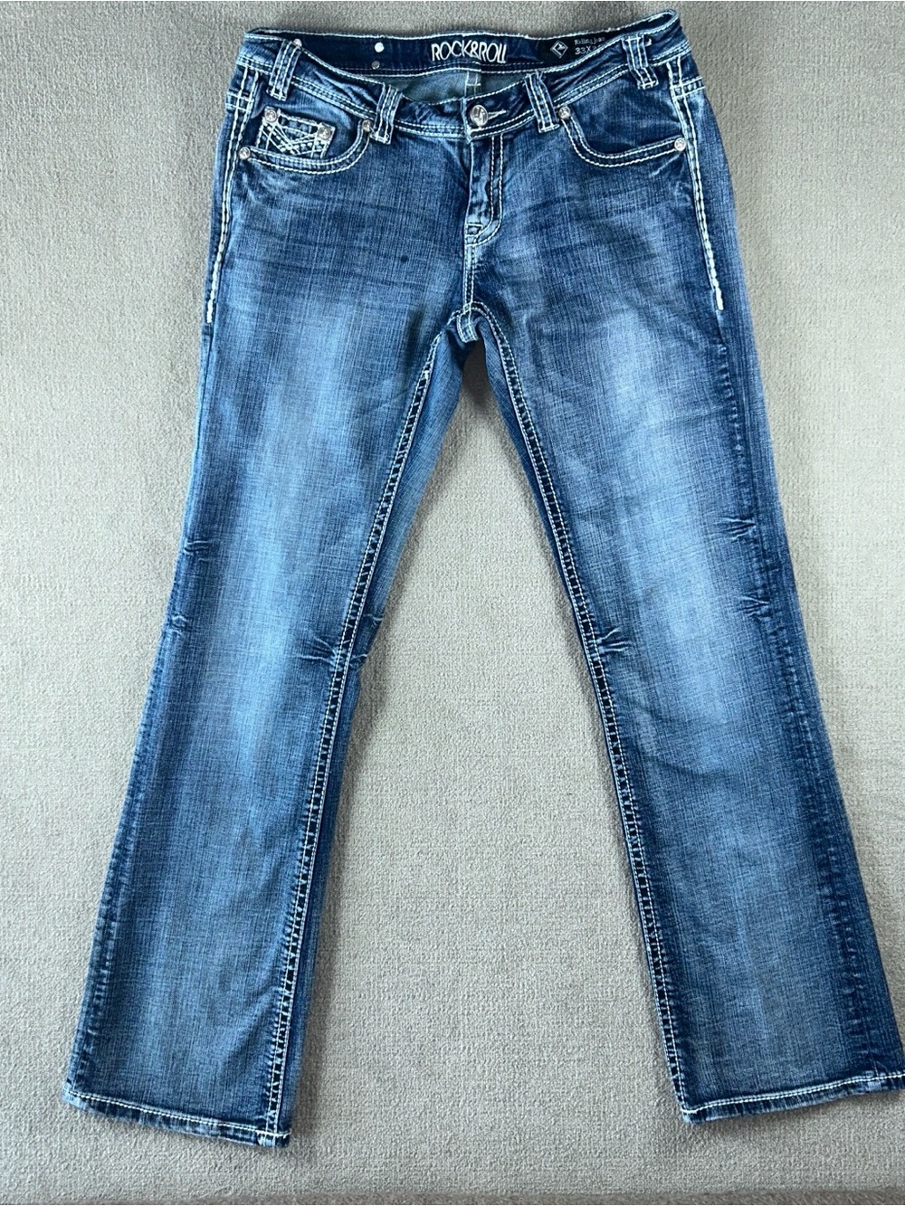 Rock & Roll Denim Cowgirl Mid Rise Riding Jeans Women’s 33x36